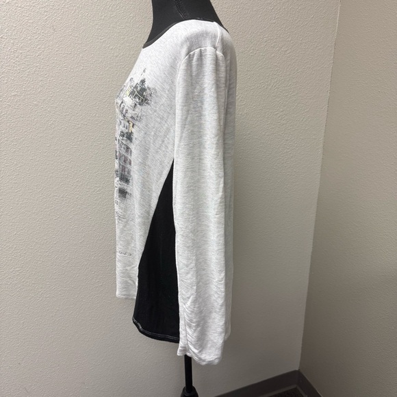 Cato Cream Black Graphic Top XL Paris City Print Rhinestone Long Sleeve - Picture 5 of 12